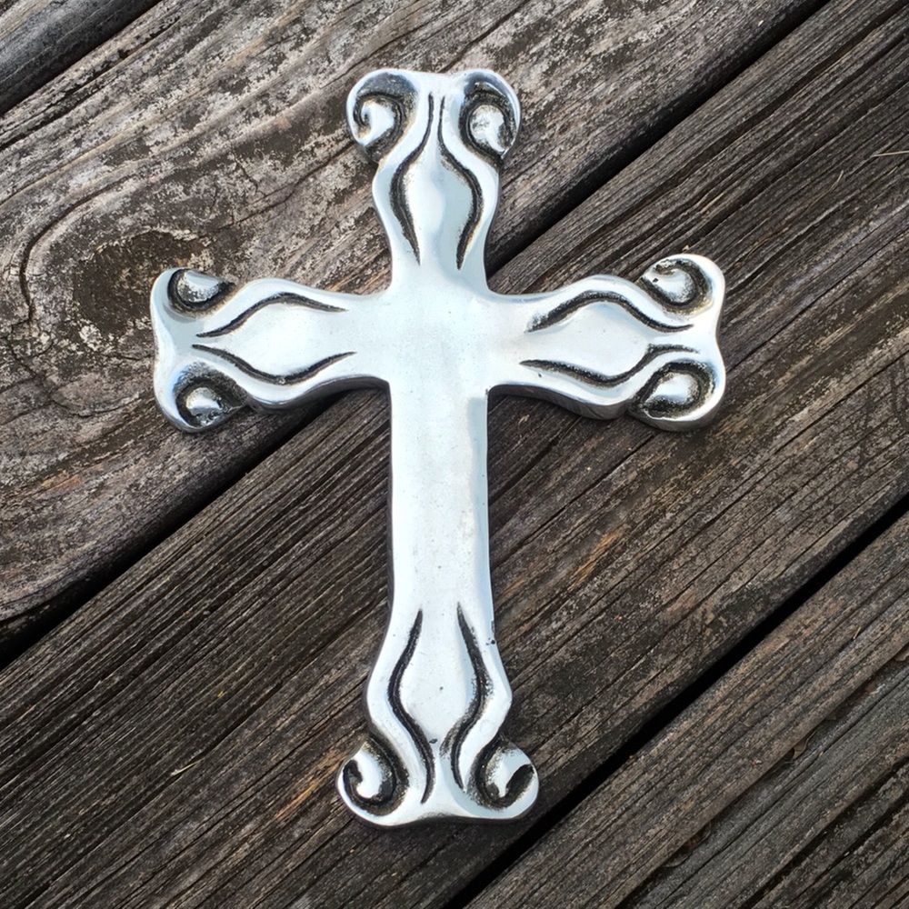 Mexico Silver Ornate Cross Wall Decor Metal Cast Aluminum